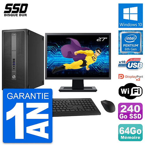 PC Tour HP EliteDesk 800 G2 Ecran 27" G4400 RAM 64Go SSD 240Go Windows 10 Wifi · Occasion