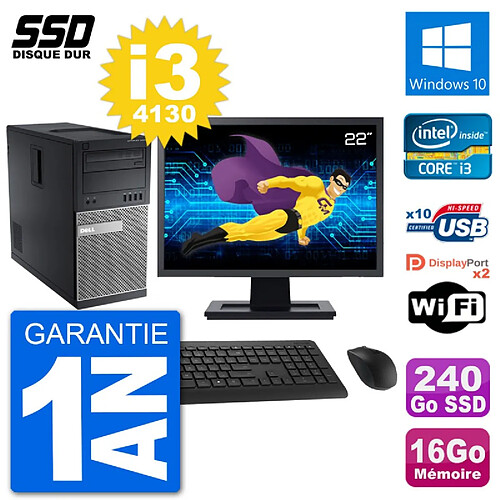 PC Tour Dell 9020 Ecran 22" Intel i3-4130 RAM 16Go SSD 240Go Windows 10 Wifi · Occasion