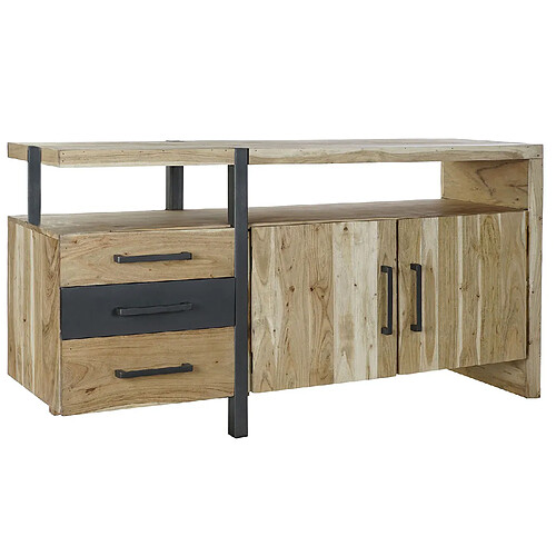 Pegane Buffet meuble de rangement en acacia coloris naturel / noir et métal - Longueur 170 x Hauteur 90 x Profondeur 54 cm