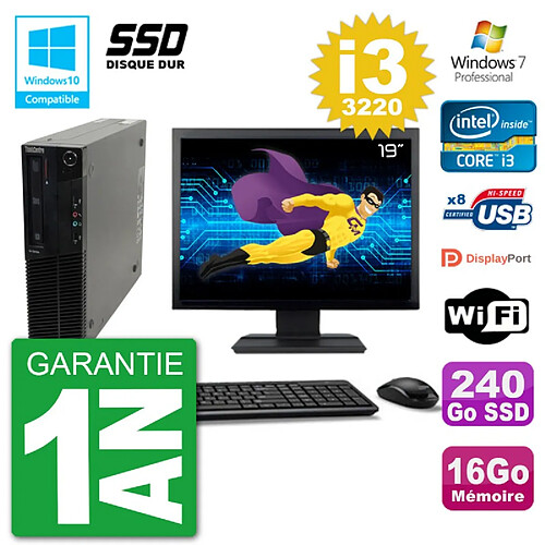 PC Lenovo M82 SFF Ecran 19" i3-3220 RAM 16Go SSD 240Go Graveur DVD Wifi W7 · Occasion