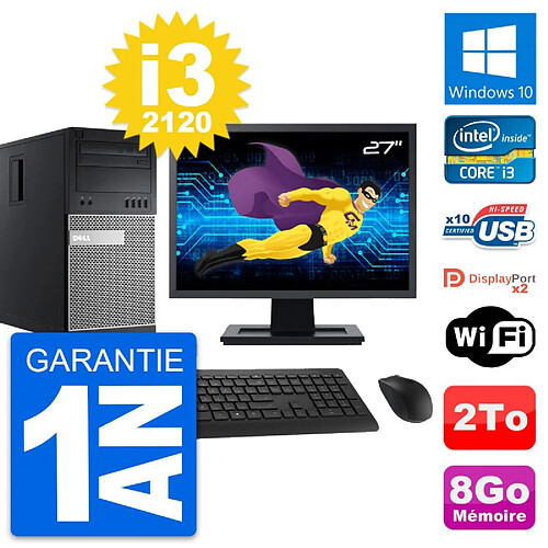 PC Tour Dell 9010 Ecran 27" Intel i3-2120 RAM 8Go Disque Dur 2To Windows 10 Wifi · Occasion