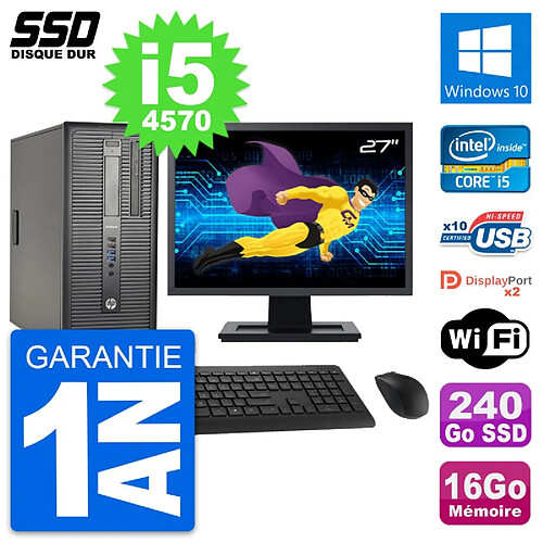 PC Tour HP ProDesk 600 G1 Ecran 27" i5-4570 RAM 16Go SSD 240Go Windows 10 Wifi · Occasion