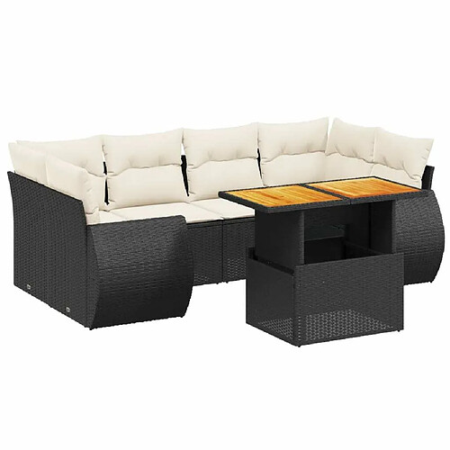 Maison Chic Ensemble Tables et chaises d'extérieur 7pcs avec coussins,Salon de jardin noir résine tressée -GKD335794