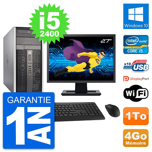 PC Tour HP Pro 6300 CMT Ecran 27" i5-2400 RAM 4Go Disque Dur 1To Windows 10 Wifi · Occasion