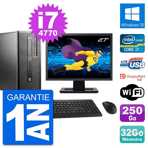 PC Tour HP 600 G1 Ecran 27" Intel i7-4770 RAM 32Go Disque 250Go Windows 10 Wifi · Occasion