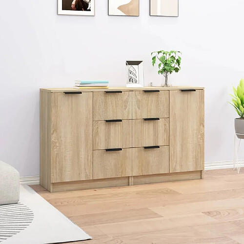 Maison Chic Ensemble de 2 Buffets,commode,console pour rangement Chêne sonoma 60x30x70 cm Bois d'ingénierie -MN55496