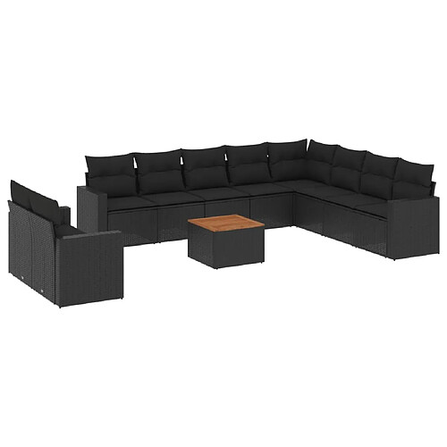 Maison Chic Salon de jardin 11 pcs avec coussins, Ensemble Tables et chaises d'extérieur noir résine tressée -GKD885487