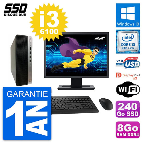 PC HP ProDesk 600 G3 SFF Ecran 22" i3-6100 RAM 8Go SSD 240Go Windows 10 Wifi · Occasion