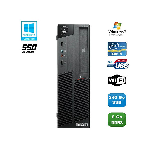 PC Lenovo Thinkcentre M90P 5864 Core i5-650 3.2GHz 8Go 240Go SSD Graveur WIFI W7 · Occasion