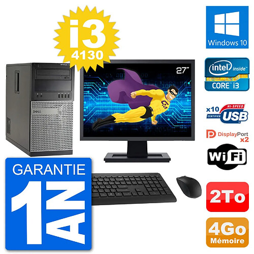 PC Tour Dell 7020 Ecran 27" Intel i3-4130 RAM 4Go Disque 2To Windows 10 Wifi · Occasion