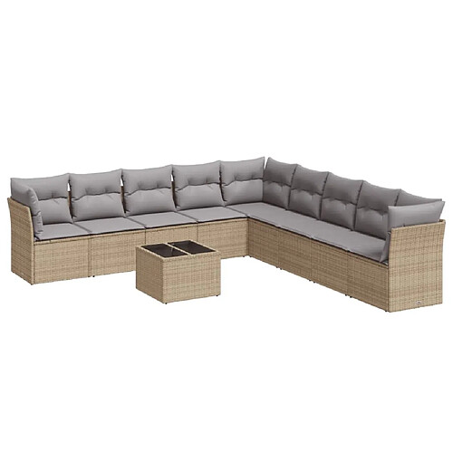 Maison Chic Salon de jardin avec coussins 10 pcs | Ensemble de Table et chaises | Mobilier d'Extérieur beige résine tressée -GKD59057