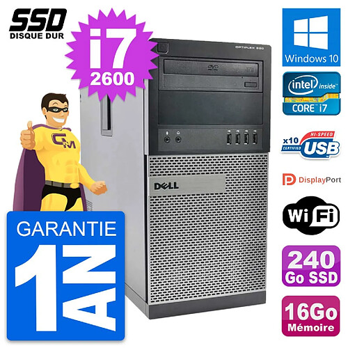 PC Tour Dell OptiPlex 990 Intel Core i7-2600 RAM 16Go SSD 240Go Windows 10 Wifi · Occasion