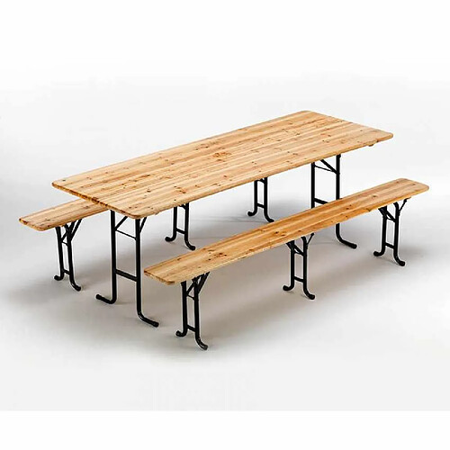 Wood Decor 10 Table de brasserie bancs en bois 3 jambes pliant ensemble 220 x 80