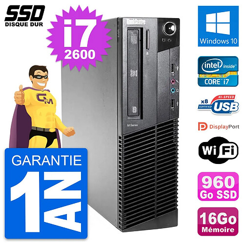 PC Lenovo ThinkCentre M81 SFF Intel i7-2600 RAM 16Go SSD 960Go Windows 10 Wifi · Occasion