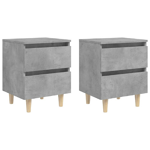 vidaXL Tables de chevet pieds en pin 2 pcs gris béton 40x35x50 cm