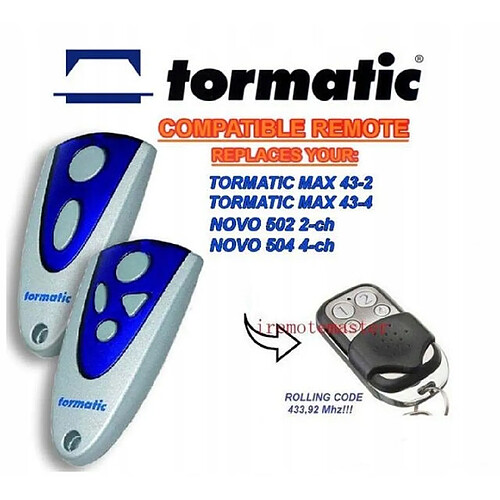 GUPBOO Télécommande Universelle de Rechange pour TORMATIC MAX 43-2, MAX 43-4, NOVO 502 2-CH, NON