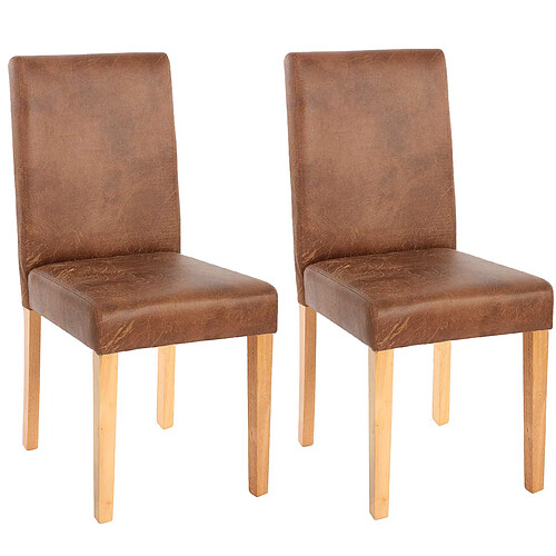 Mendler Lot de 2 chaises de séjour Littau ~ simili-cuir, aspect daim marron, pieds clairs