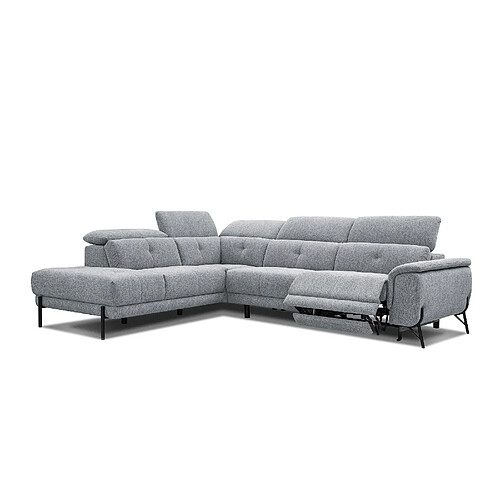 Courtois Laville Canapé d'angle gauche Avena 5 places avec un relax électrique tissu gris clair