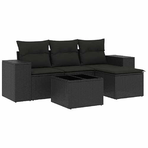 Maison Chic Salon de jardin 5 pcs avec coussins | Ensemble de Table et chaises | Mobilier d'Extérieur noir résine tressée -GKD96618