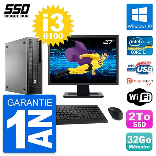 PC HP EliteDesk 800 G2 SFF Ecran 27" i3-6100 RAM 32Go SSD 2To Windows 10 Wifi · Occasion