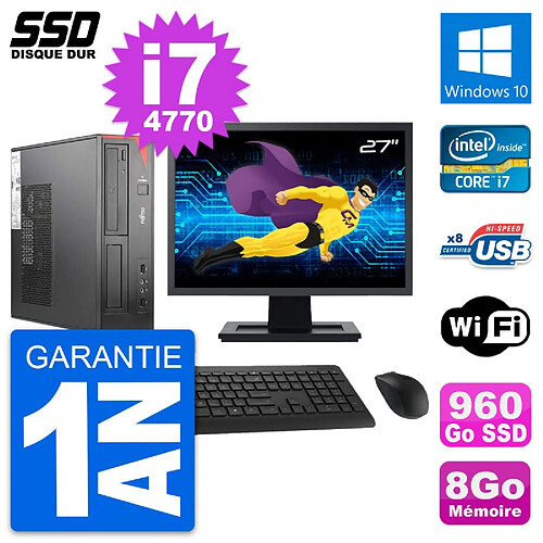 PC Fujitsu E520 DT Ecran 27" Intel i7-4770 RAM 8Go SSD 960Go Windows 10 Wifi · Occasion