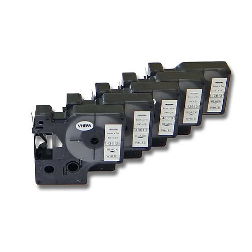 vhbw 5x cassette à bande cartouche 6mm noir sur blanc pour imprimante d´étiquette Dymo LabelManager 260P, 280 remplace Dymo D1, 43613.