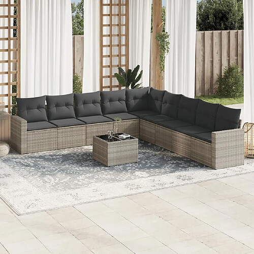 vidaXL Salon de jardin avec coussins 10 pcs gris clair résine tressée