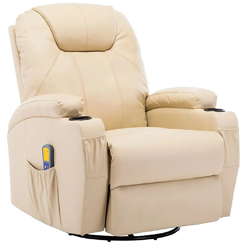 Helloshop26 Fauteuil électrique à bascule de massage confort relaxant massant détente synthétique crème 1702040