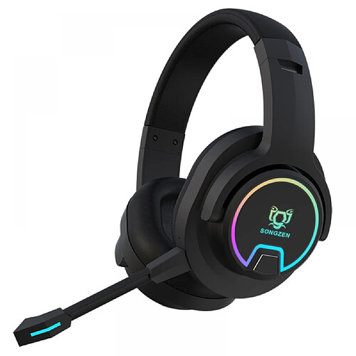 General Casque de jeu, casque de jeu avec lampe d'ambiance RVB, suppression du bruit, casque stéréo avec microphone, casque supra-auriculaire pour PC, PS4, PS5, Switch, Xbox One, Mac(noir)