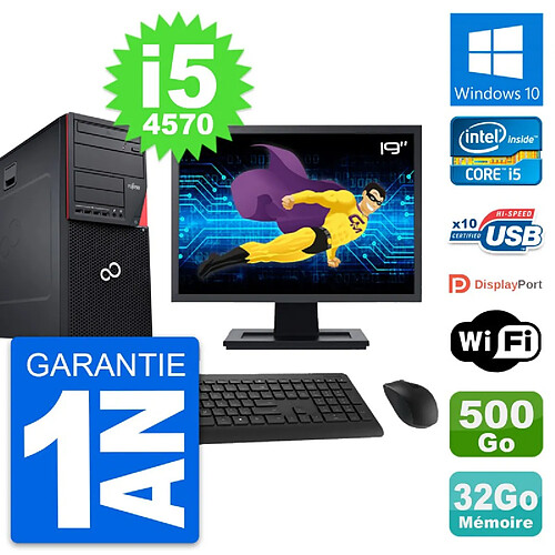 PC Tour Fujitsu P720 Ecran 19" i5-4570 RAM 32Go Disque 500Go Windows 10 Wifi · Occasion