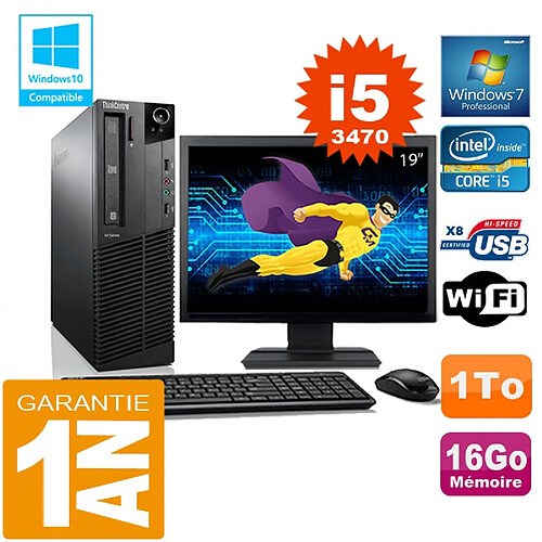 PC Lenovo M92p SFF Core I5-3470 Ram 16Go Disque 1 To Wifi W7 Ecran 19" · Occasion