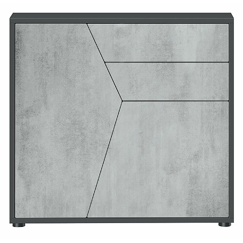 Mpc Petit Meuble De Rangement Noir Mat Et Gris Béton (lxhxp) : 79 X 74 X 36