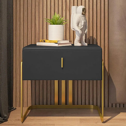 Meubler Design Table De Chevet Moderne Avec Un Tiroir, Cuir Pu, Pieds Dorés Mobu - Pu Noir