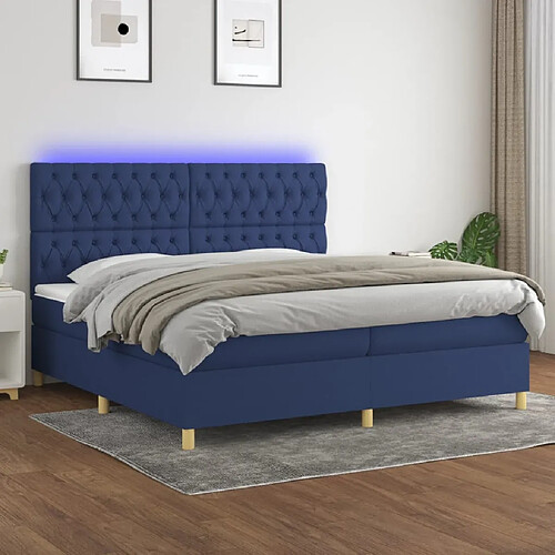 Sommier à lattes,Cadre à lattes de lit et matelas et LED pour Adulte Bleu 200x200 cm Tissu -MN63791