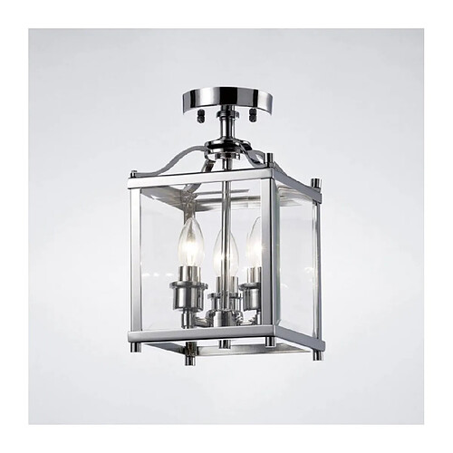 Luminaire Center Semi Plafonnier Aston 3 Ampoules chrome poli/verre