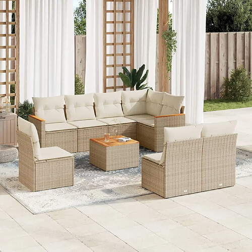 vidaXL Salon de jardin avec coussins 9 pcs beige résine tressée