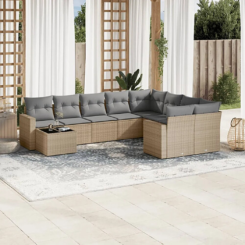 vidaXL Salon de jardin avec coussins 10 pcs beige résine tressée