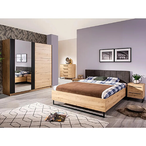 Vente-Unique Armoire 2 portes coulissantes PHILADELPHIE - Avec Miroir - L.217cm - Coloris : chêne et noir