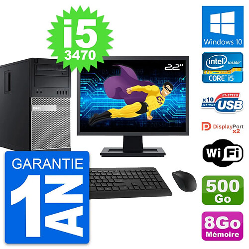 PC Tour Dell 9010 Ecran 22" Intel i5-3470 RAM 8Go Disque 500Go Windows 10 Wifi · Occasion