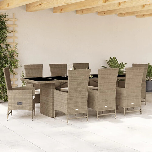 vidaXL Ensemble à manger de jardin et coussins 9 pcs beige Poly rotin