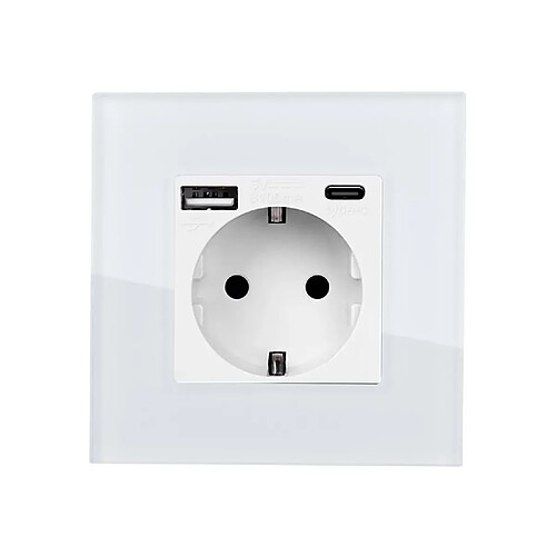 Ledkia Prise avec port USB Schuko Type F avec Cadre Verre Modern Blanc