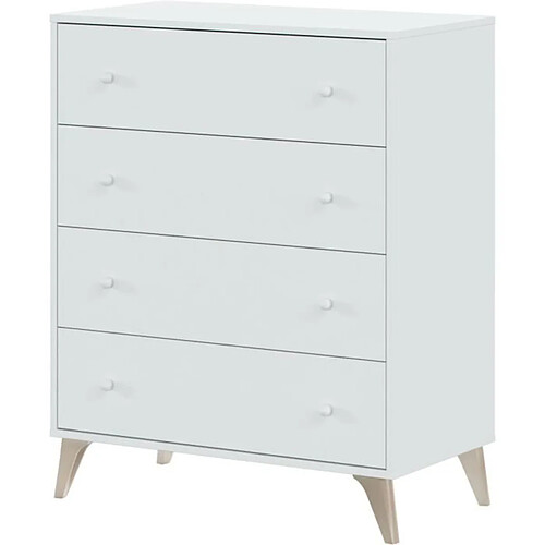 Pegane Commode avec 4 tiroirs coloris blanc artic - Hauteur 95 x Longueur 77,5 x Profondeur 40 cm