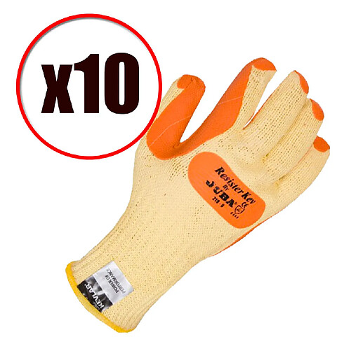 JUBA Lot de 10 paires de gants de travail latex vulcanisé anti coupure Resister EN388