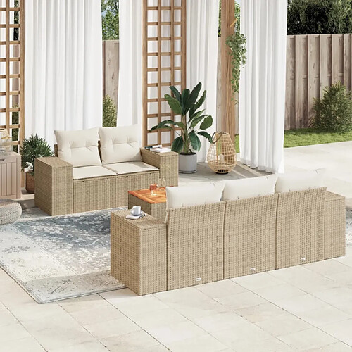 vidaXL Salon de jardin avec coussins 6 pcs beige résine tressée