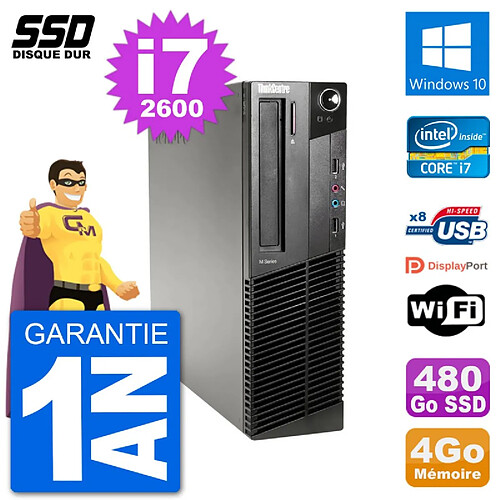 PC Lenovo M91p SFF Intel i7-2600 RAM 4Go SSD 480Go Windows 10 Wifi · Occasion