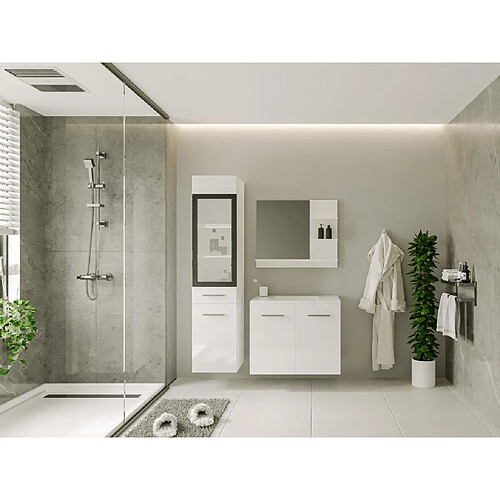 Vente-Unique Colonne de salle de bain avec Leds blanches - Coloris blanc - L30 x l30 x H132 cm - LAURINE II