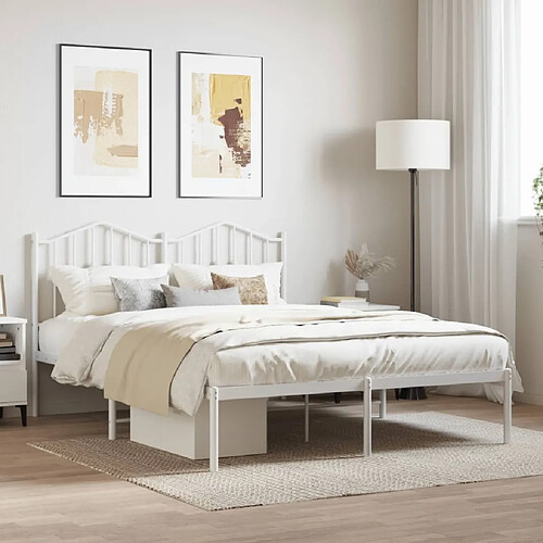 Maison Chic Lit adulte - Cadre de lit métal avec tête de lit pour chambre blanc 140x190 cm -MN63663