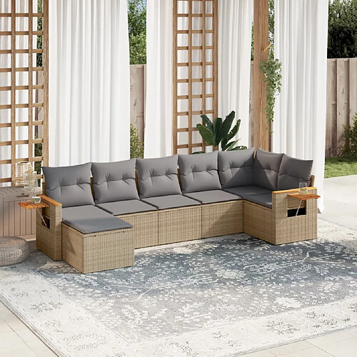 vidaXL Salon de jardin avec coussins 7 pcs beige résine tressée