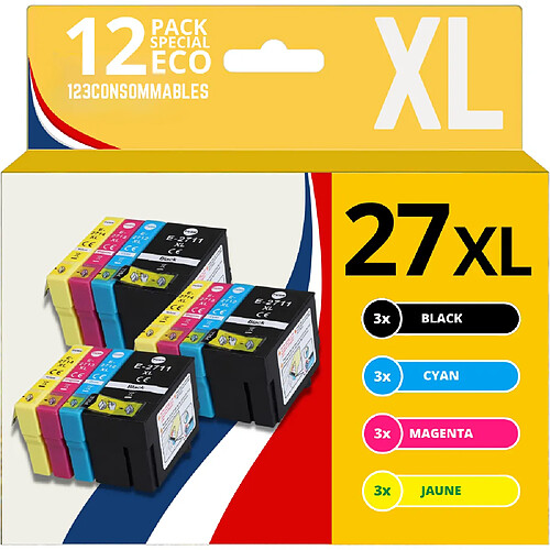 123CONSOMMABLES - 27XL Cartouches d'encre compatible avec Epson 27 27 XL pour Epson WF 3620 WF 7720 WF 3640 WF 7715 WF 7710 WF 7620 WF 7610 WF 7210 WF 7110