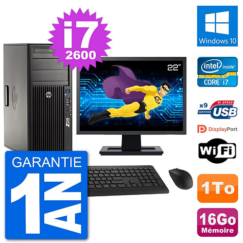 PC Tour HP Z210 Ecran 22" Intel i7-2600 RAM 16Go Disque Dur 1To Windows 10 Wifi · Occasion